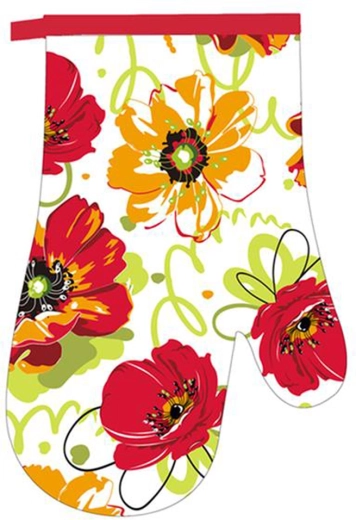 Guante de cocina TORO con motivo de flores rojas