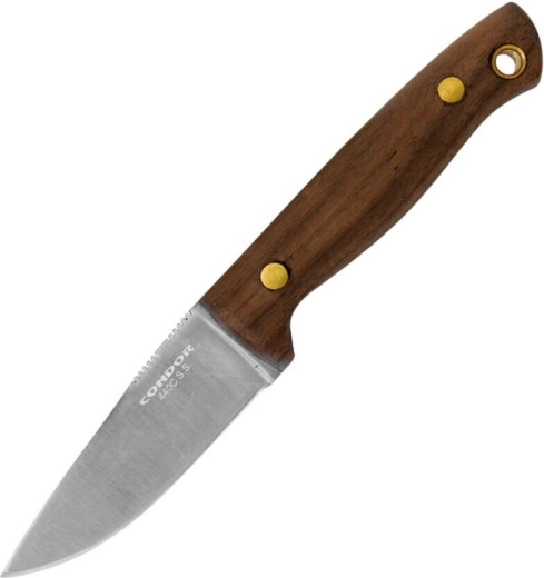 Cuchillo outdoor Condor Mayflower 7,8 cm, madera de nogal, funda de cuero