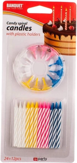 Velas de cumpleaños MY PARTY, mix de colores, 6 × 0,5 cm, 24 uds + 12 pinchos