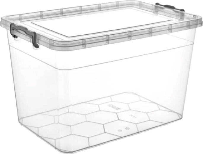 Caja de almacenamiento Gema 30 l con tapa y clips, transparente