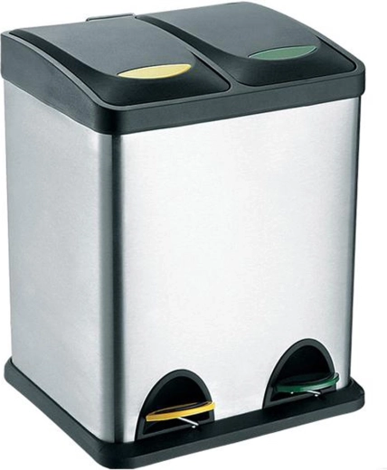 Cubo para residuos de separación TORO 16 l, acero inoxidable y plástico, plateado/negro