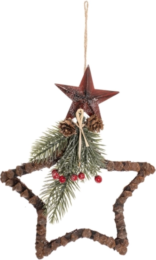 Decoración colgante en forma de estrella con motivo de pino, marrón