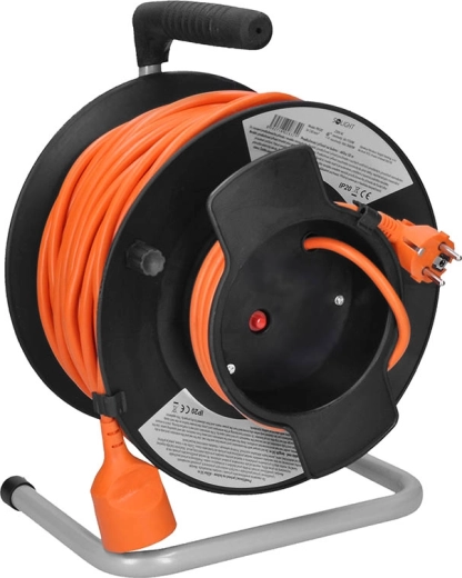 Cable alargador Solight en tambor de 50 m con protección térmica, 1 toma de corriente, naranja