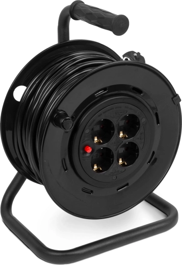 Enrollador de cable con soporte metálico, 4 tomas, 25 m