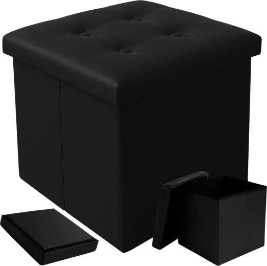 Taburete plegable con almacenaje de ecopiel Ruhhy, negro - 1 pieza