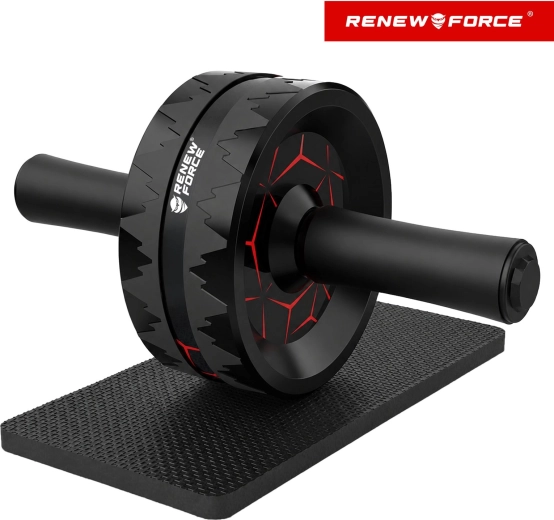 Rodillo de ejercicio abdominal RENEW FORCE con rueda doble y esterilla para las rodillas