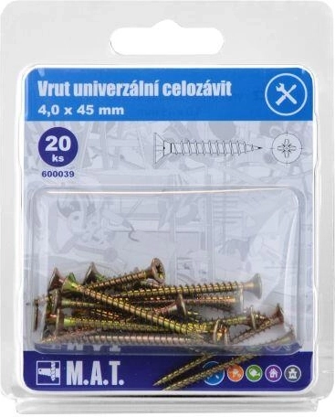 Tornillo universal rosca completa 4 × 45 mm, zincado, 20 uds