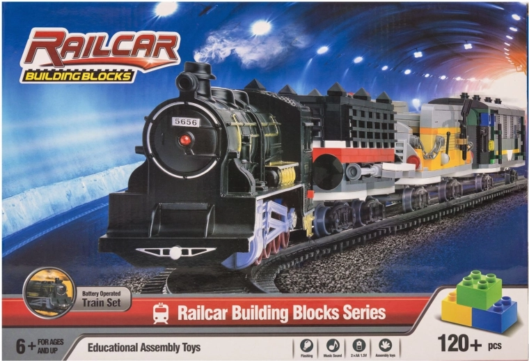 Juego de construcción con tren grande: 120 piezas con luz y sonido