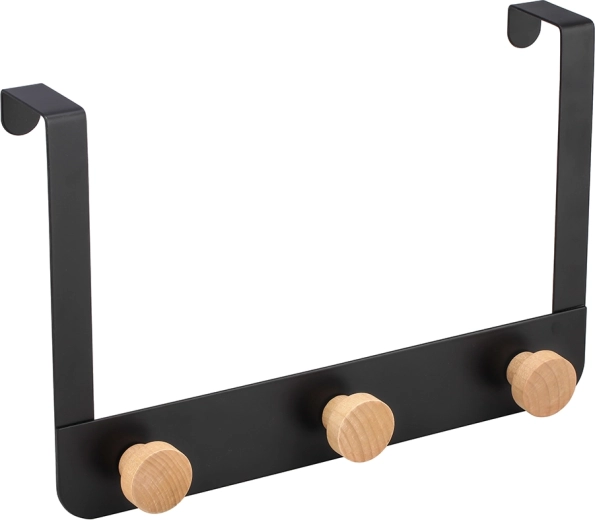 Perchero triple para puerta de metal y bambú 30 × 2,5 × 20 cm