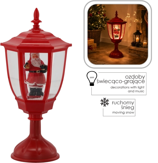 Farolillo LED navideño con Papá Noel y mecanismo musical, 55 cm, rojo