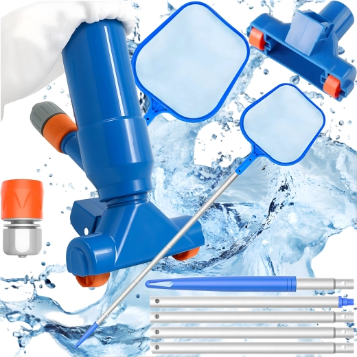 Kit de limpieza para el fondo de la piscina y el jacuzzi: aspirador manual con cepillo y red