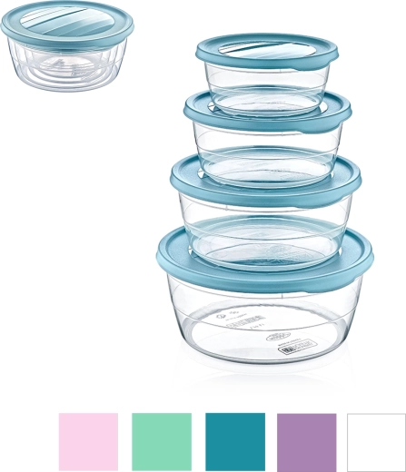 Juego de 4 recipientes redondos para alimentos Trend Box (0,3 l + 0,7 l + 1,1 l + 1,75 l)
