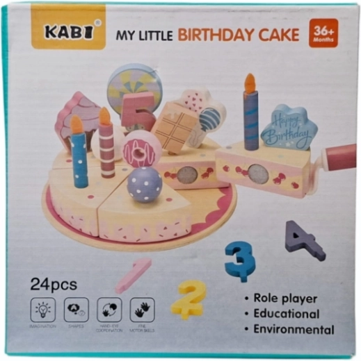Tarta de cumpleaños de madera – set de 24 piezas