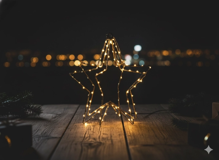 Estrella LED navideña 30 cm, blanco cálido, alimentación a pilas