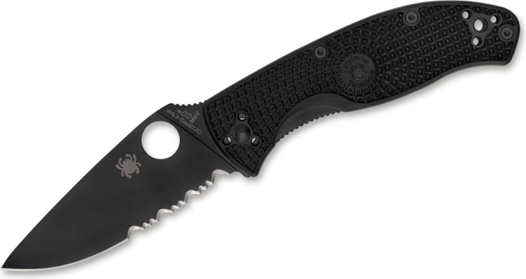 Navaja de bolsillo Spyderco Tenacious Lightweight Black 8,6 cm, totalmente negra, FRN