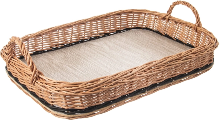 Bandeja de servicio de mimbre con asas 46 × 31 cm