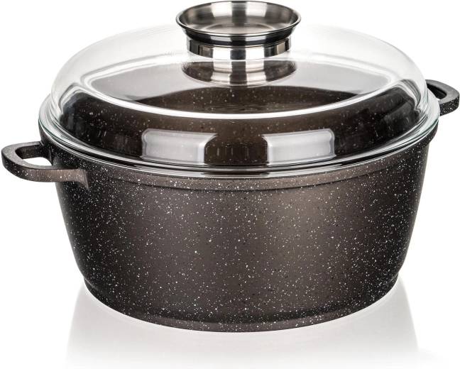 Olla con revestimiento antiadherente 28 cm Premium Dark Brown con tapa de vidrio y aroma knob
