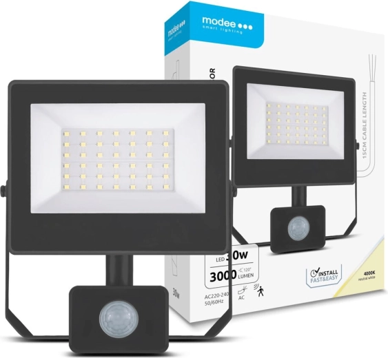 Proyector LED con sensor 30 W, blanco neutro 4000 K, 3000 lm – Modee A3-series