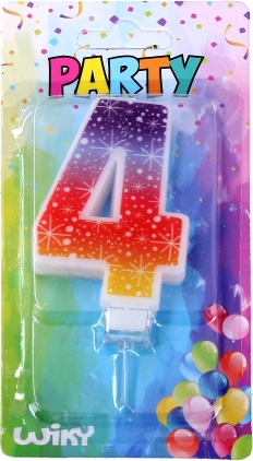 Vela de fiesta con forma de número 4 con estrellas