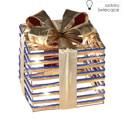 Decoración navideña: caja de regalo con lazo azul de 25 cm con iluminación LED