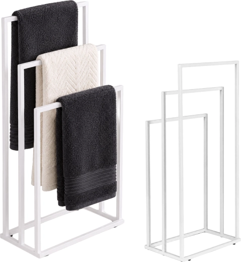 ModernHome soporte toallero metálico de pie con 3 brazos, blanco