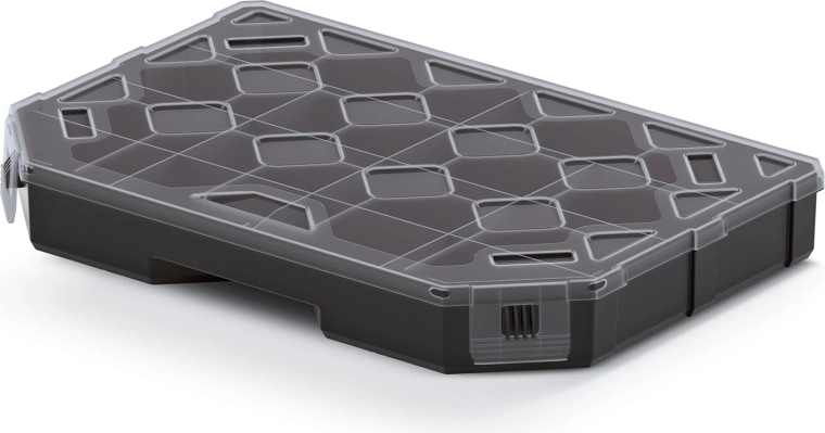 Organizador con separadores 284 × 195 × 40 mm, negro con tapa transparente