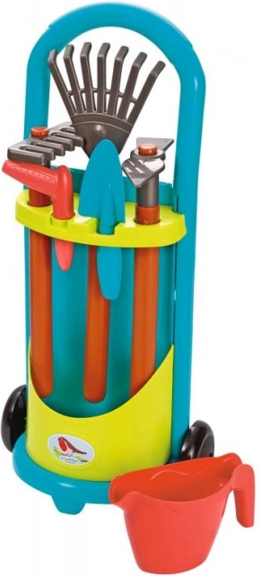 Carrito de jardinería infantil con herramientas y regadera