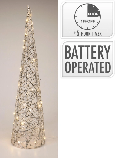 Decoración LED piramidal con temporizador, 60 cm, plateada