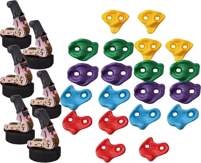 Asideros de escalada infantiles para árboles con correas de sujeción