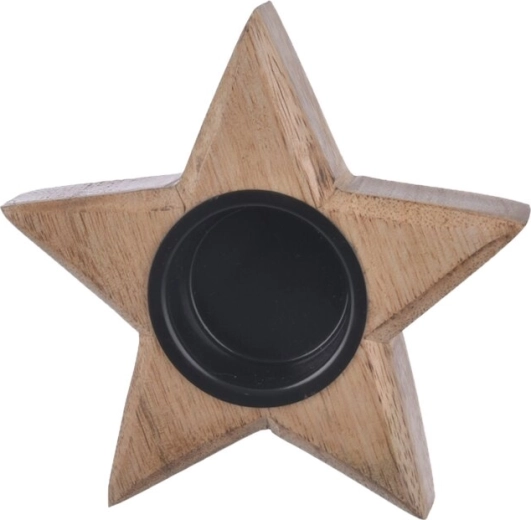 Portavelas de madera de mango en forma de estrella 12,5 cm
