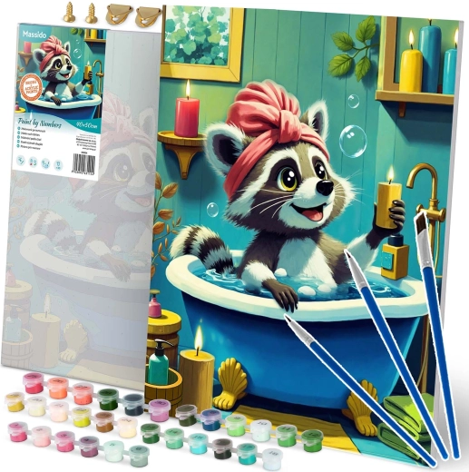 Pintura por números 40 × 50 cm – adorable mapache en la bañera MASSIDO