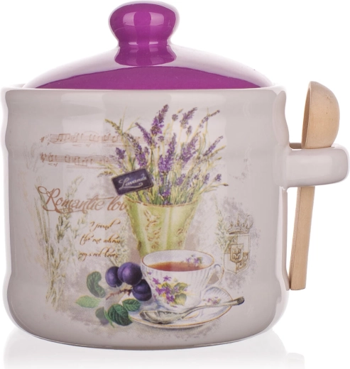 Tarro cerámico para alimentos 400 ml LAVENDER con cucharita de madera