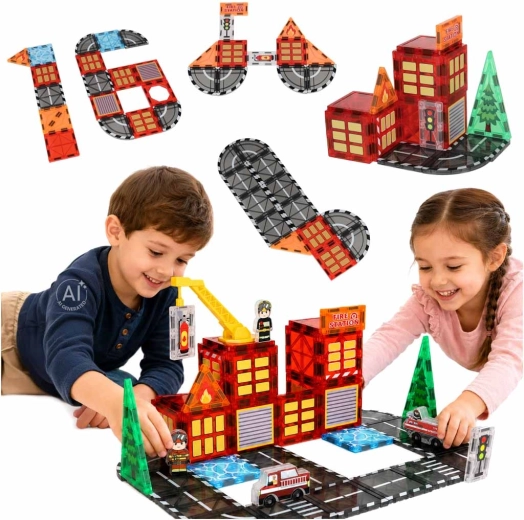 Bloques magnéticos de construcción 3D: estación de bomberos (48 piezas)