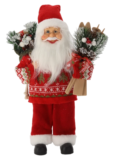 Figura decorativa de Santa Claus con esquís 40 cm roja