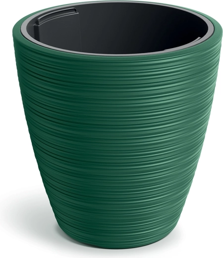 Maceta VENA Round con inserto extraíble, diámetro 19,8 cm, verde oscuro