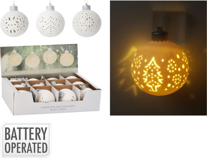 Bola decorativa LED colgante de 10 cm – blanca, surtido de motivos