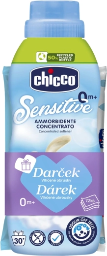Suavizante concentrado Chicco Baby Sensitive talco dulce 750 ml con toallitas húmedas 72 uds.