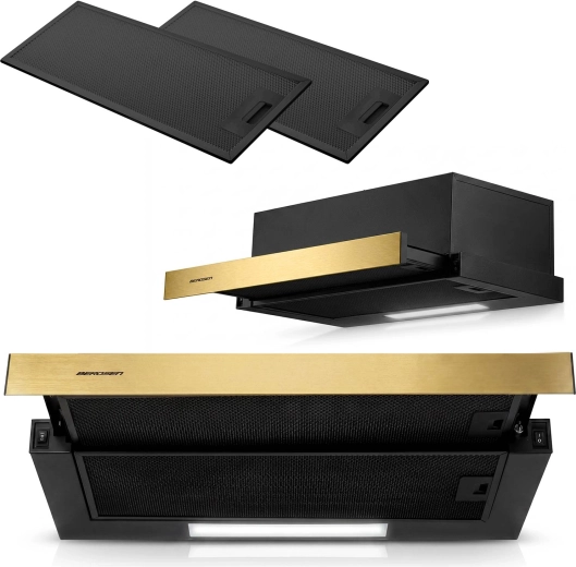 Campana extractora telescópica bajo mueble Berdsen 60 cm negro-dorado