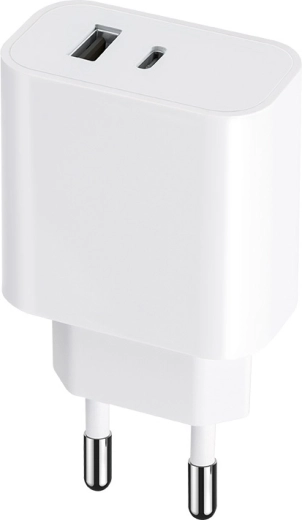 Cargador MAXLIFE 30 W con USB-C y USB, PD/QC, blanco