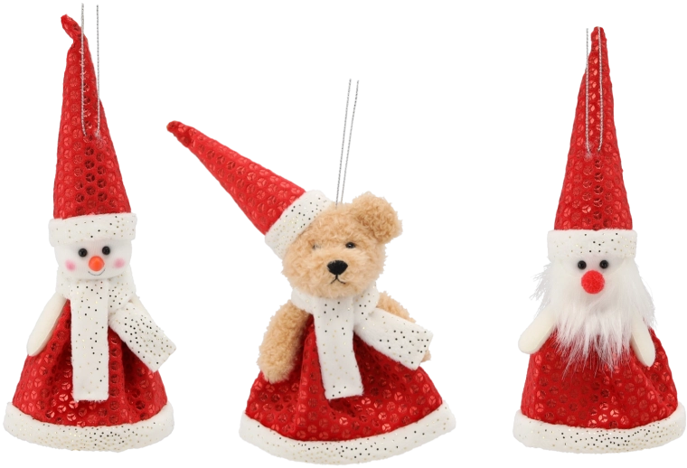 Adorno navideño colgante – muñeco de nieve, osito o Santa, 11 × 12 cm