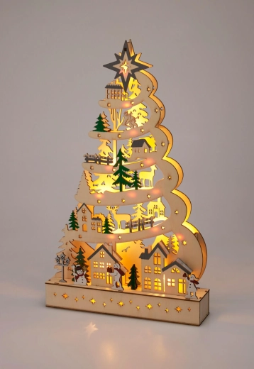Decoración navideña de madera en forma de árbol de 45 cm con 15 LED