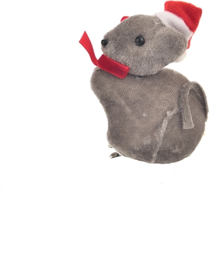 Ratón navideño textil gris 8 × 5 × 8 cm