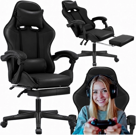 Sillón gaming de oficina giratorio con reposapiés, hasta 150 kg