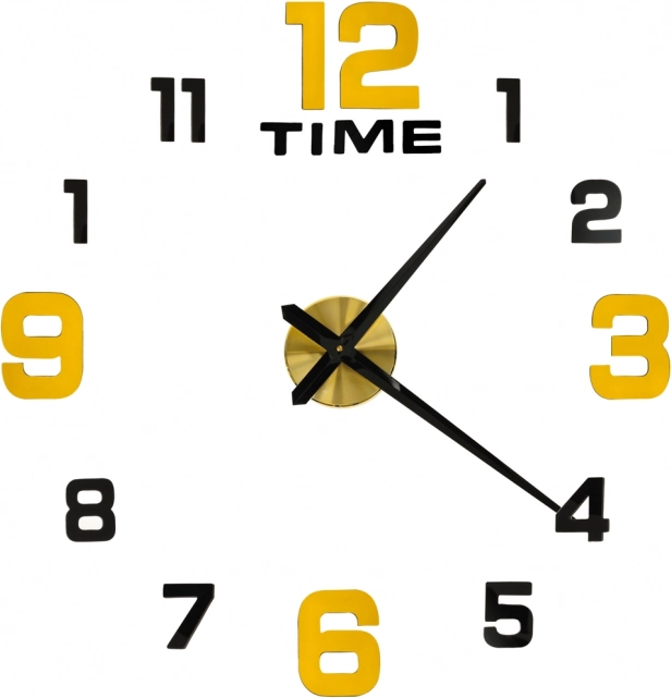 Reloj de pared adhesivo DIY 100–120 cm, negro‑dorado, 12 números