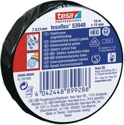 Cinta aislante eléctrica TESA 15 mm × 10 m, negra