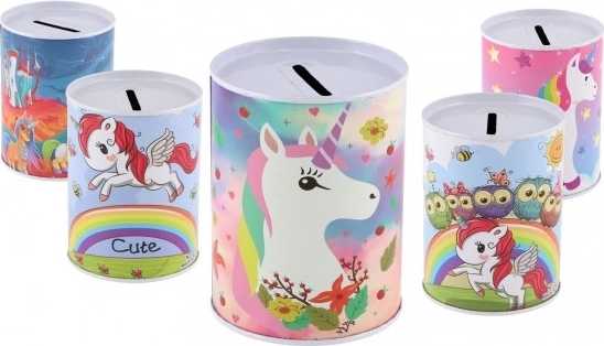 Hucha metálica con motivo de unicornio