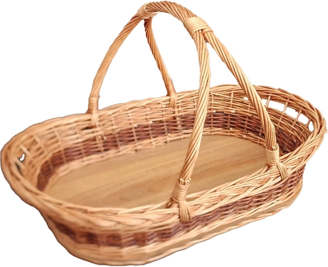 Bandeja de mimbre con asas mediana 44 × 30 × 27 cm, barnizada