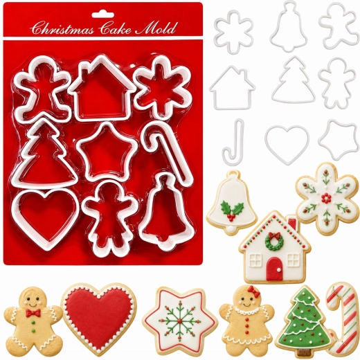 Cortadores navideños para galletas y pan de jengibre, set de 9 unidades