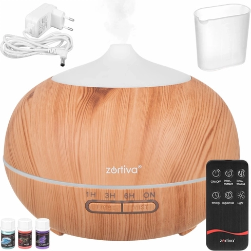 Difusor de aroma ultrasónico y humidificador de aire Zortiva 400 ml con mando a distancia