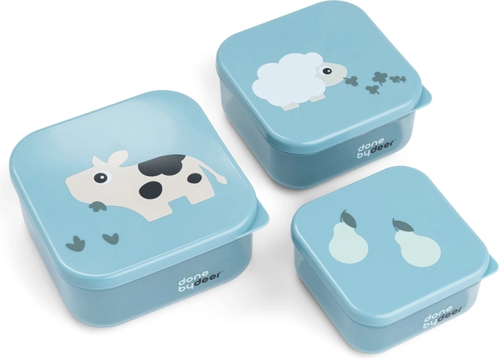 Done by Deer juego de cajas para snacks Tiny farm azul 3 uds